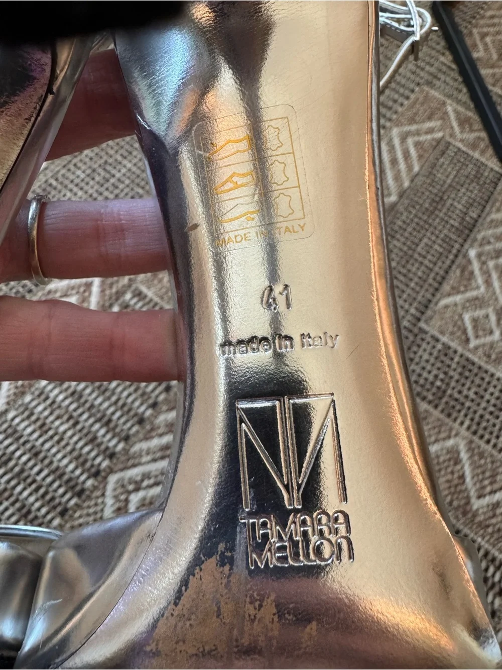 TAMARA MELLON Whisper Specchio Silver Sandal Heels Size 41 (10.5)